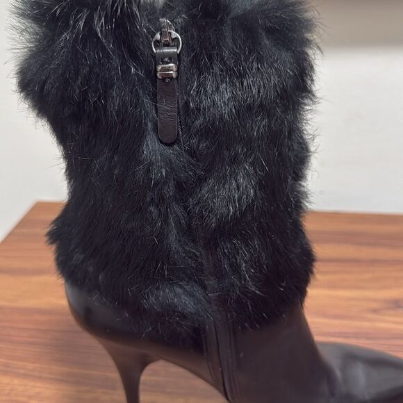 Via Spiga Eshy Black Leather Ankle Boots with Fur Cuff Platform, Stiletto Heel. - Picture 5 of 8